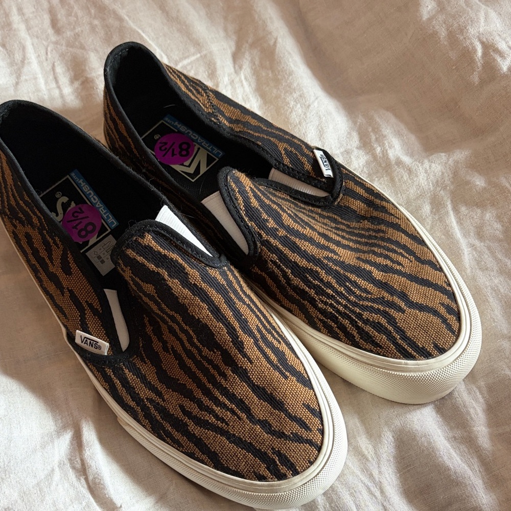 Vans Men's Slip-On Sneakers - Black and Brown Tiger Print